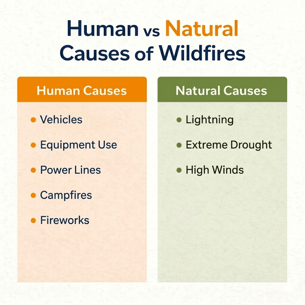 human vs natural causes of wildfires